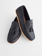 Navy Blue Embossed Tassel Loafers - Image 4 of 7