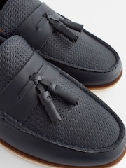 Navy Blue Embossed Tassel Loafers - Image 6 of 7