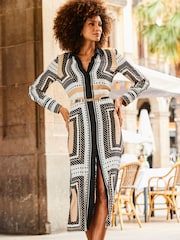Sosandar Natural Chain Belted Shirt Dress - Image 3 of 6