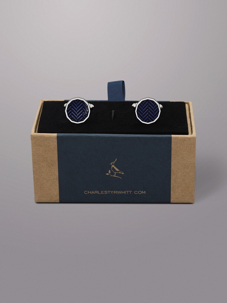 Charles Tyrwhitt Blue Herringbone Enamel Cufflink Scarf - Image 1 of 2
