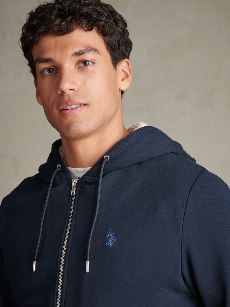 U.S. Polo Assn. Blue Borg-Lined Zip-Through Hoodie - Image 2 of 7 U.S. Polo Assn. Blue Borg-Lined Zip-Through Hoodie - Image 2 of 7