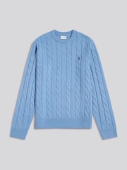 U.S. Polo Assn. Sky Blue Cable Knit Crew Neck Jumper - Image 1 of 2