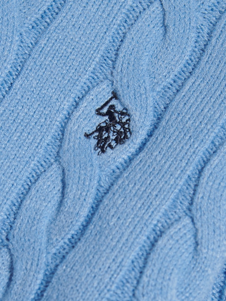 U.S. Polo Assn. Sky Blue Cable Knit Crew Neck Jumper - Image 2 of 2 U.S. Polo Assn. Sky Blue Cable Knit Crew Neck Jumper - Image 2 of 2