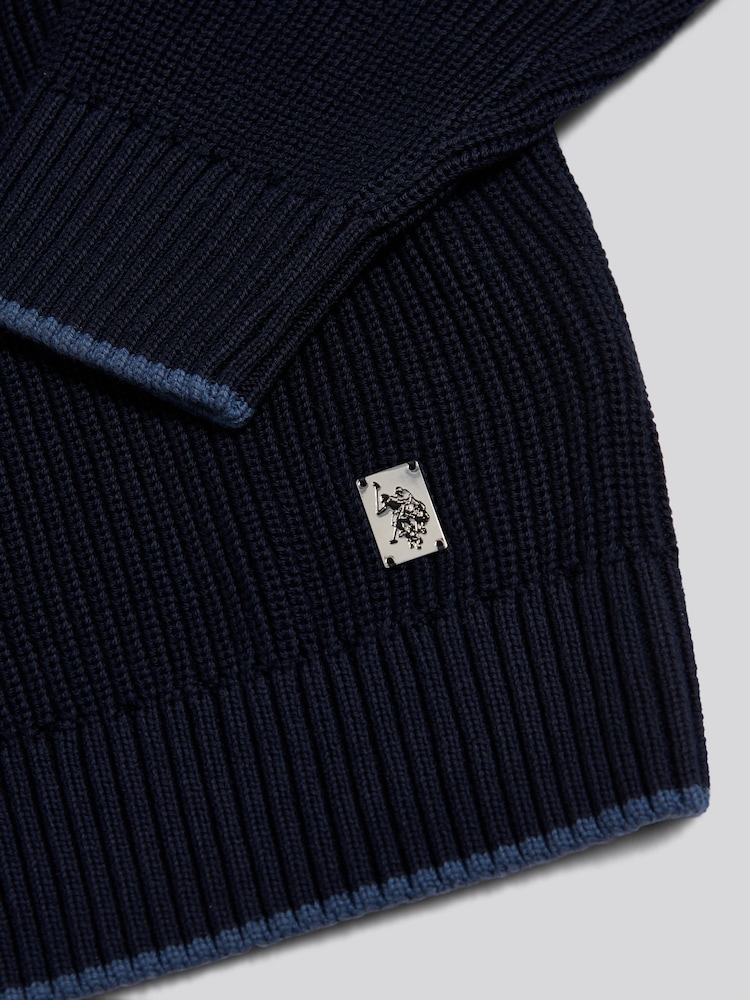 U.S. Polo Assn. Blue Open Collar Knitted Cardigan - Image 7 of 7 U.S. Polo Assn. Blue Open Collar Knitted Cardigan - Image 7 of 7
