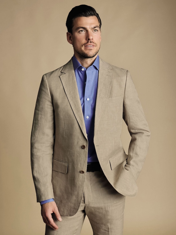 Natural - Charles Tyrwhitt 100% Linen Slim Fit  Jacket - Imagem 1 de 5