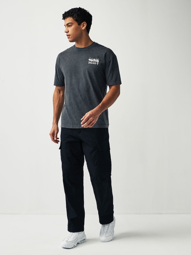 black wash - Smiley Originals Lizenziertes T-Shirt mit Graffiti - Bild 2 von 7