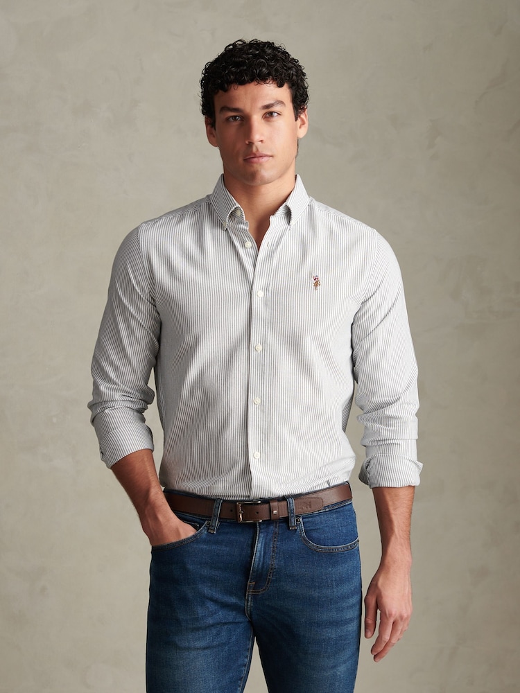 U.S. Polo Assn. Green Oxford Stripe Shirt - Image 1 of 7 U.S. Polo Assn. Green Oxford Stripe Shirt - Image 1 of 7