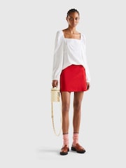 Benetton Square Neck Puff Sleeve White Blouse - Image 3 of 3