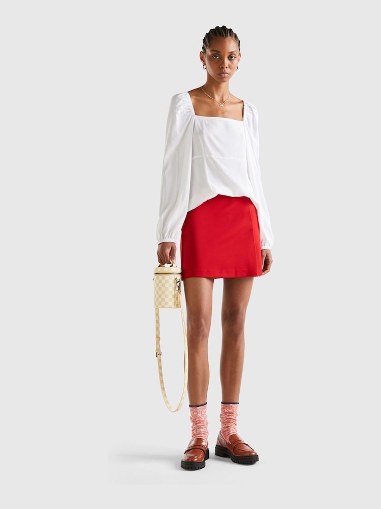 Benetton Square Neck Puff Sleeve White Blouse - Image 3 of 3