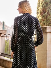 Sosandar Black Tie Neck Fit And Flare Dress - Image 2 of 5