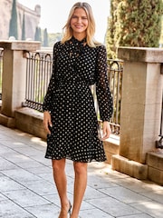 Sosandar Black Tie Neck Fit And Flare Dress - Image 4 of 5