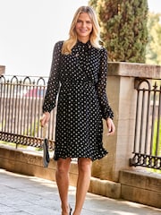 Sosandar Black Tie Neck Fit And Flare Dress - Image 5 of 5
