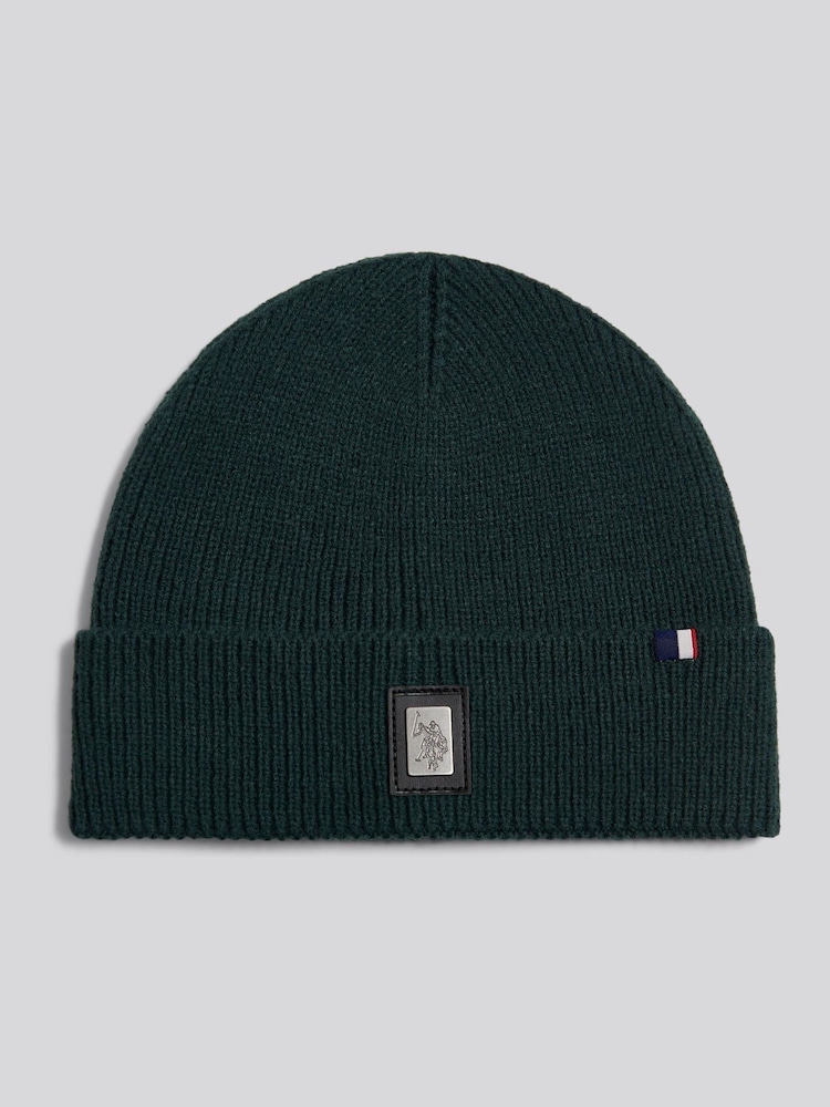 U.S. Polo Assn. Green Engraved Metal Badge Knitted Beanie - Image 1 of 3 U.S. Polo Assn. Green Engraved Metal Badge Knitted Beanie - Image 1 of 3