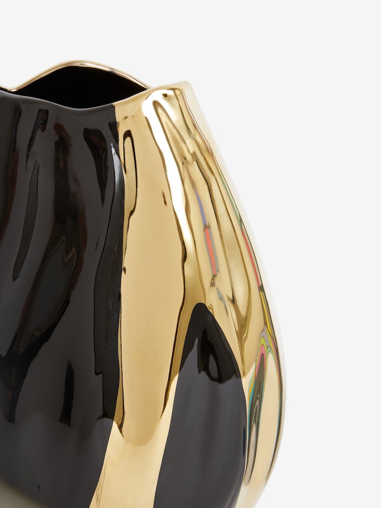 Black Gold Drip Statement Ceramic Vase - Image 3 of 3