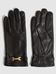 Reiss Black Harriet Leather Hardware Gloves - Image 1 of 3