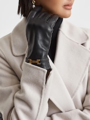 Reiss Black Harriet Leather Hardware Gloves - Image 2 of 3