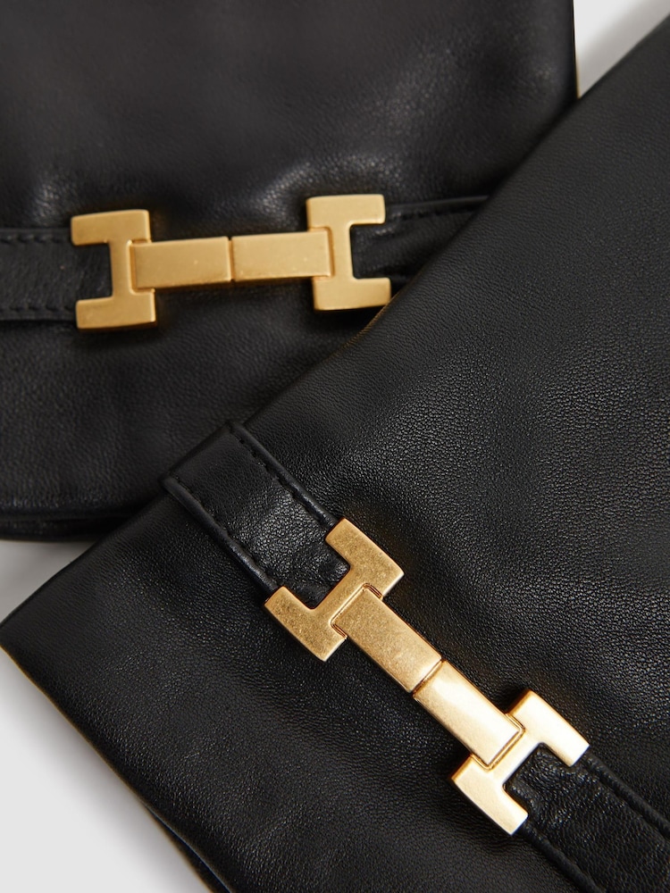 Reiss Black Harriet Leather Hardware Gloves - Image 3 of 3