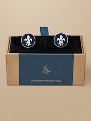 Charles Tyrwhitt Blue Enamel Fleur De lys Round Cufflinks - Image 1 of 2