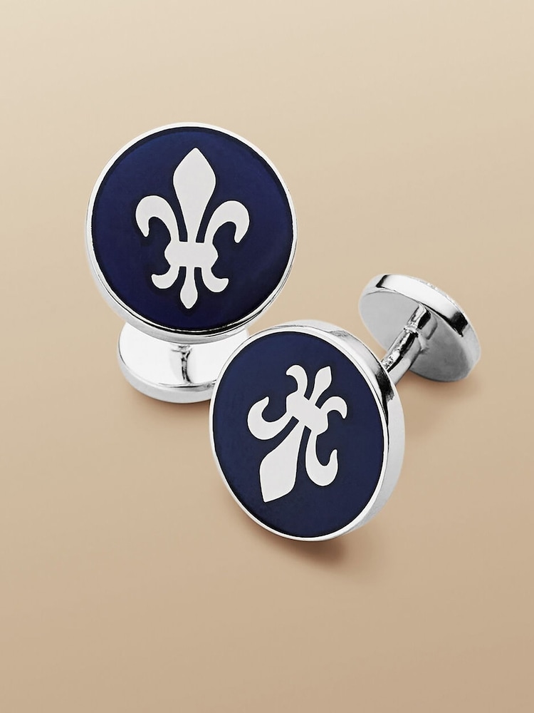 Charles Tyrwhitt Blue Enamel Fleur De lys Round Cufflinks - Image 2 of 2