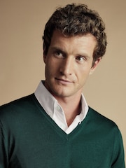 Charles Tyrwhitt Green Pure Merino V-Neck Jumper - Image 2 of 5