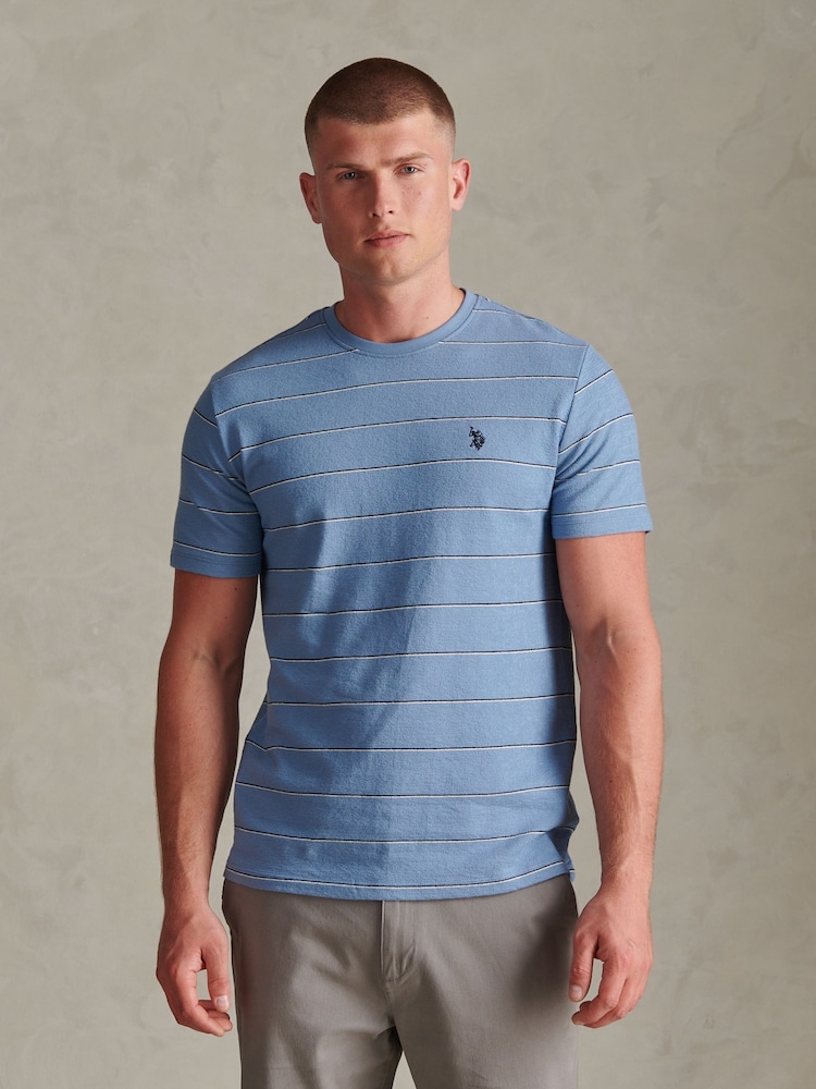 U.S. Polo Assn. Blue Flat Pile Terry Narrow Stripe T-Shirt - Image 1 of 6