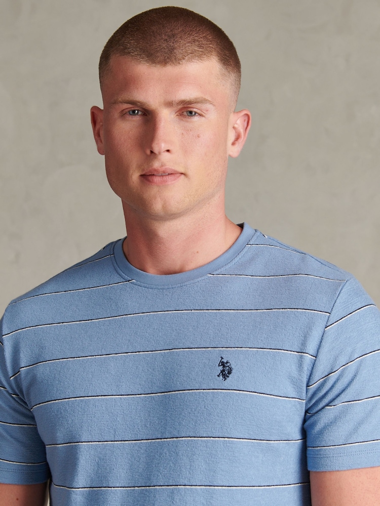 U.S. Polo Assn. Blue Flat Pile Terry Narrow Stripe T-Shirt - Image 2 of 6