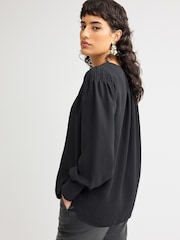 Black Long Sleeve Keyhole Blouse - Image 1 of 6