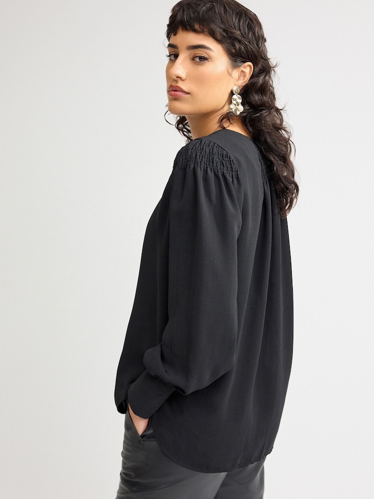 Black Long Sleeve Keyhole Blouse - Image 1 of 6