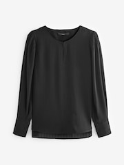 Black Long Sleeve Keyhole Blouse - Image 2 of 6