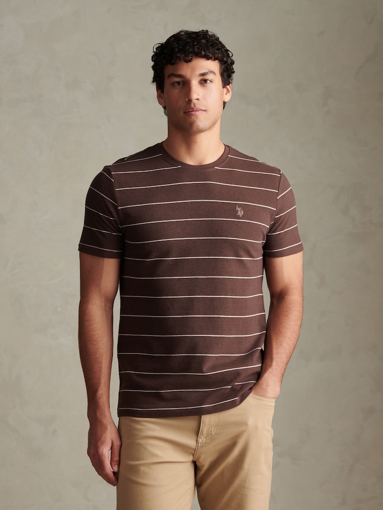 U.S. Polo Assn. Brown Flat Pile Terry Narrow Stripe T-Shirt - Image 1 of 6 U.S. Polo Assn. Brown Flat Pile Terry Narrow Stripe T-Shirt - Image 1 of 6