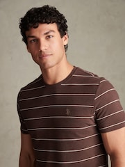 U.S. Polo Assn. Brown Flat Pile Terry Narrow Stripe T-Shirt - Image 2 of 6