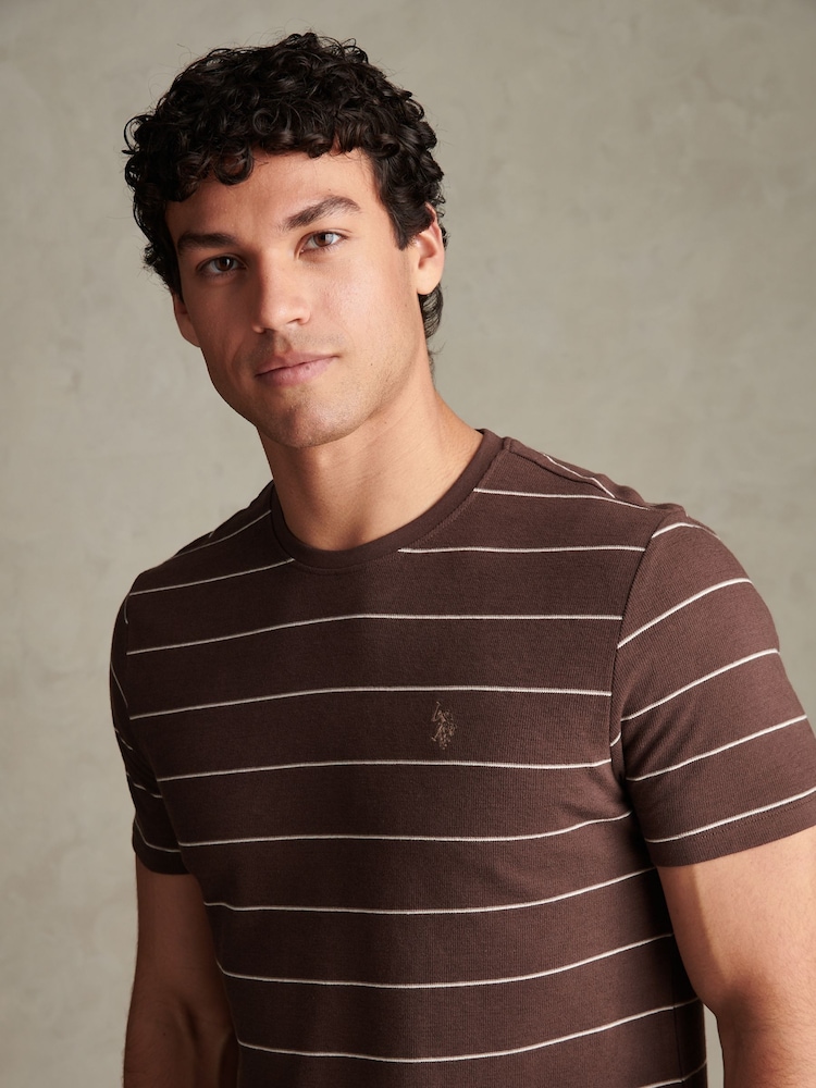 U.S. Polo Assn. Brown Flat Pile Terry Narrow Stripe T-Shirt - Image 2 of 6 U.S. Polo Assn. Brown Flat Pile Terry Narrow Stripe T-Shirt - Image 2 of 6
