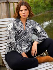 Live Unlimited Curve - Patchwork Paisley Print Swing Black Shirt - Image 1 of 6