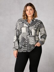 Live Unlimited Curve - Patchwork Paisley Print Swing Black Shirt - Image 2 of 6
