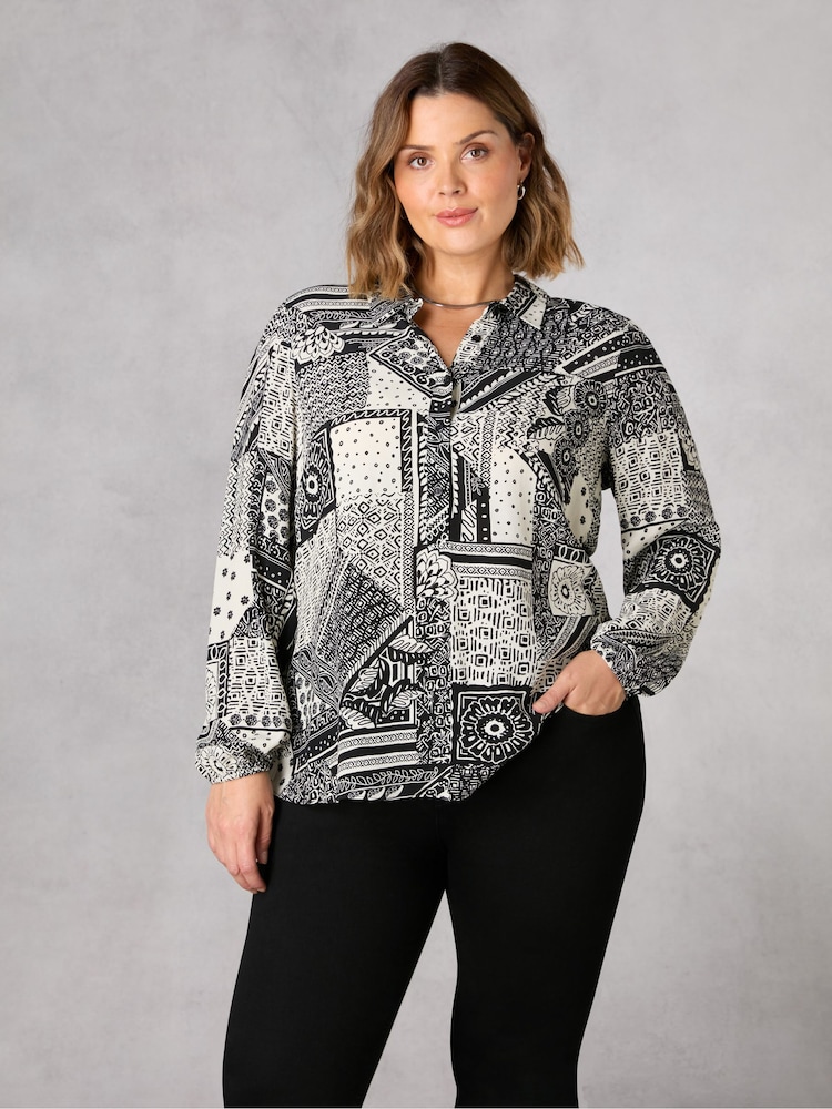 Live Unlimited Curve - Patchwork Paisley Print Swing Black Shirt - Image 2 of 6
