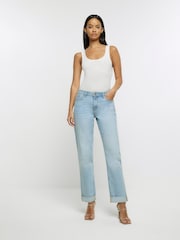 River Island Blue Mid Rise Relaxed Straight Jeans - Image 1 of 6