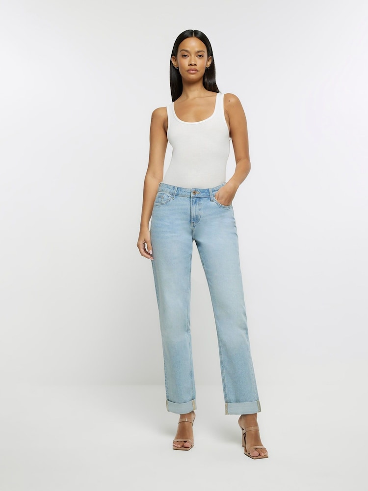 River Island Blue Mid Rise Relaxed Straight Jeans - Image 1 of 6 River Island Blue Mid Rise Relaxed Straight Jeans - Image 1 of 6