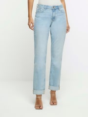 River Island Blue Mid Rise Relaxed Straight Jeans - Image 4 of 6