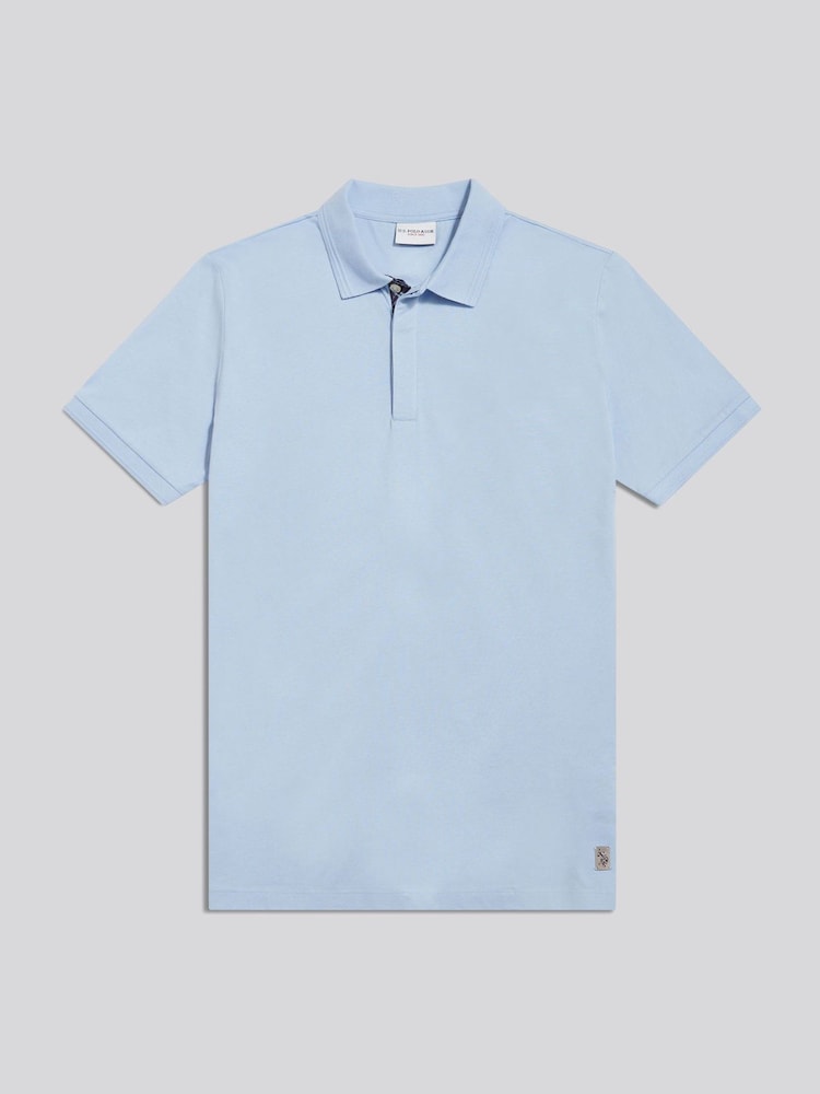 U.S. Polo Assn Blue Check Trim Mercerised Cotton Polo Shirt - Image 1 of 3 U.S. Polo Assn Blue Check Trim Mercerised Cotton Polo Shirt - Image 1 of 3