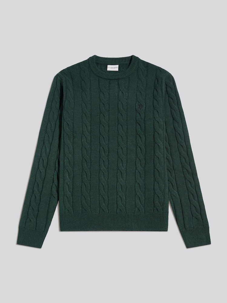 U.S. Polo Assn. Green Cable Knit Crew Neck Jumper - Image 1 of 2 U.S. Polo Assn. Green Cable Knit Crew Neck Jumper - Image 1 of 2