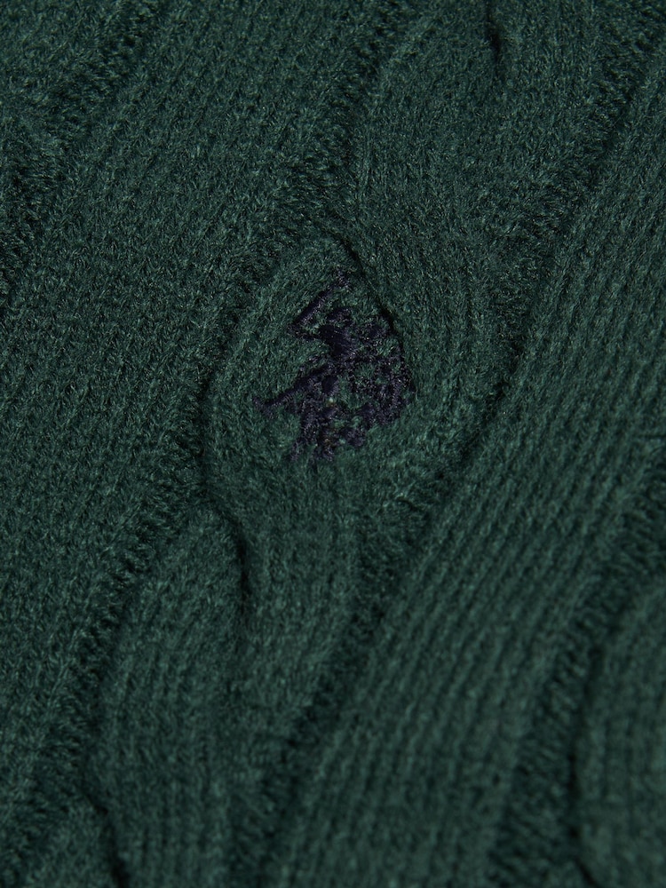 U.S. Polo Assn. Green Cable Knit Crew Neck Jumper - Image 2 of 2 U.S. Polo Assn. Green Cable Knit Crew Neck Jumper - Image 2 of 2