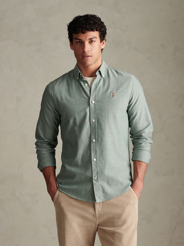 U.S. Polo Assn. Green Peached Oxford Shirt - Image 1 of 8 U.S. Polo Assn. Green Peached Oxford Shirt - Image 1 of 8