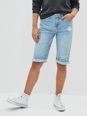 Bleach Blue Ripped Knee Shorts - Image 1 of 4