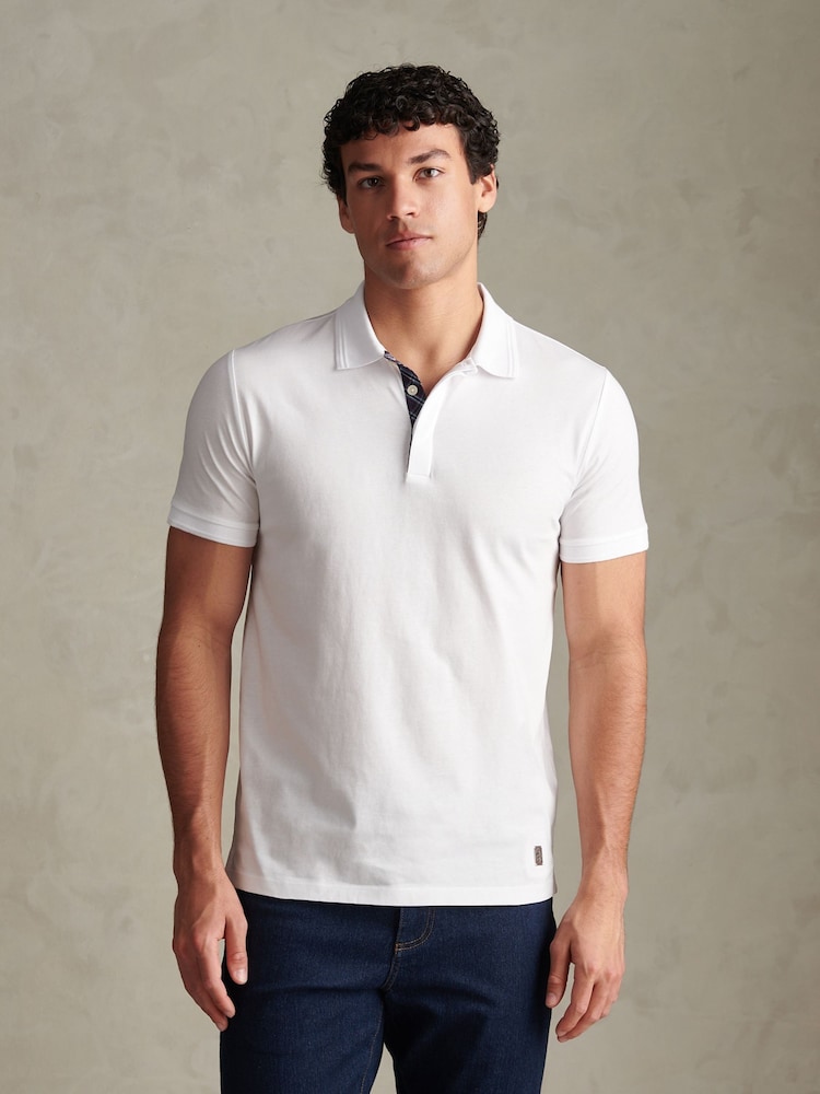 U.S. Polo Assn White Check Trim Mercerised Cotton Polo Shirt - Image 1 of 4 U.S. Polo Assn White Check Trim Mercerised Cotton Polo Shirt - Image 1 of 4