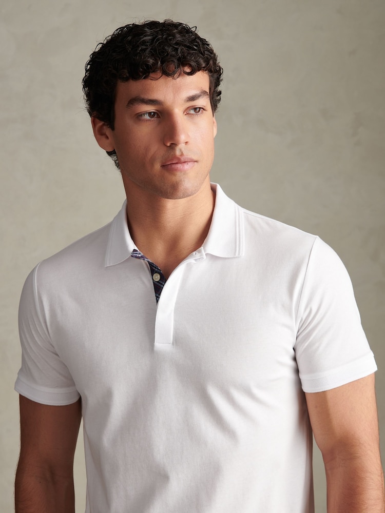 U.S. Polo Assn White Check Trim Mercerised Cotton Polo Shirt - Image 4 of 4 U.S. Polo Assn White Check Trim Mercerised Cotton Polo Shirt - Image 4 of 4