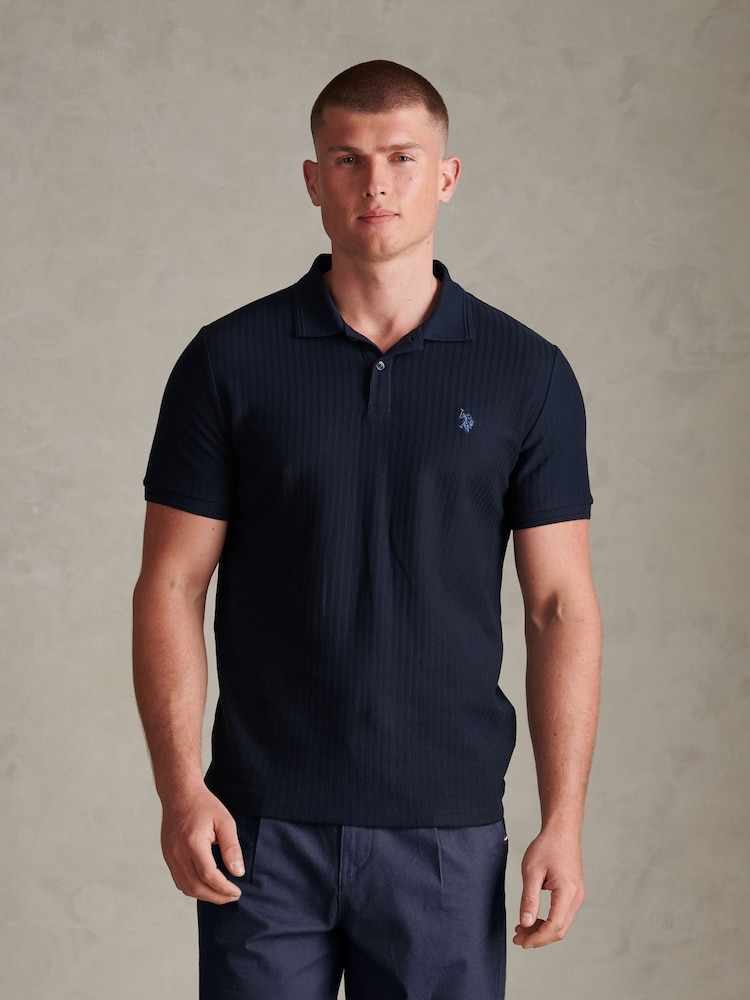 U.S. Polo Assn. Blue Herringbone Texture Polo Shirt - Image 1 of 6 U.S. Polo Assn. Blue Herringbone Texture Polo Shirt - Image 1 of 6