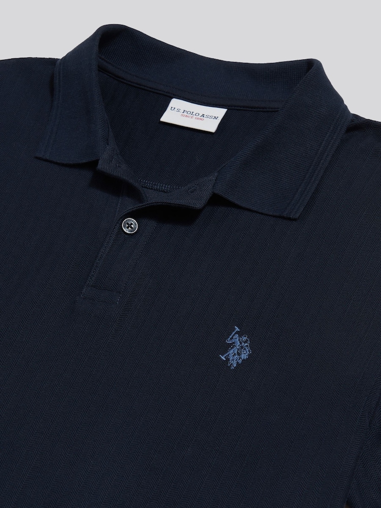U.S. Polo Assn. Blue Herringbone Texture Polo Shirt - Image 6 of 6 U.S. Polo Assn. Blue Herringbone Texture Polo Shirt - Image 6 of 6