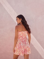 Coral Pink Zebra Bandeau Shirred 100% Cotton Playsuit - Image 2 of 7