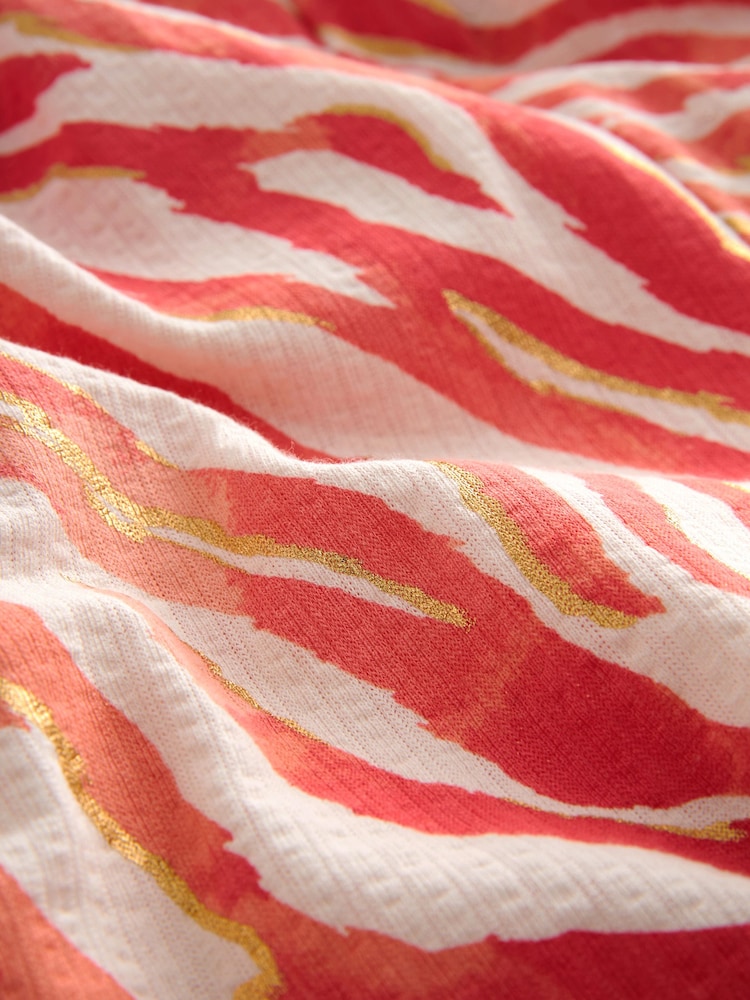 Coral Pink Zebra Bandeau Shirred 100% Cotton Playsuit - Image 7 of 7