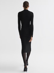 Reiss Black Sabrina Ribbed Mesh Panel Bodycon Midi Dress - Image 5 of 5